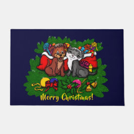 Paillasson Kitty et chiot, Happy XMas