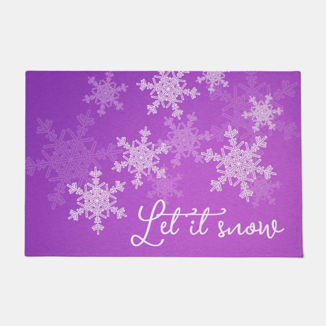 Paillasson Laisser la neige violet blanc Snowflakes minimalis (Devant)