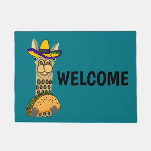 Paillasson Lama drôle mangeant la bande dessinée de taco