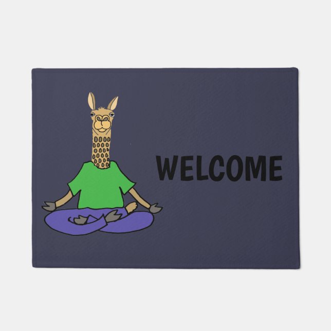 Paillasson Lama mignon faisant la bande dessinée de yoga (Devant)