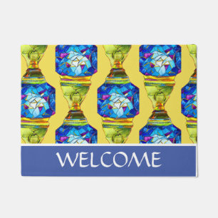 Paillasson Lampes turques mosaïque bleue aquarelle art