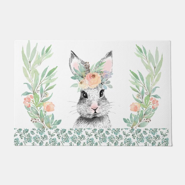 Paillasson Lapin de Pâques Floral (Devant)