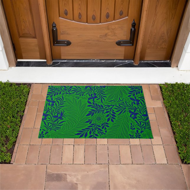 Paillasson Larkspur en vert et bleu vibrant (De plein air)