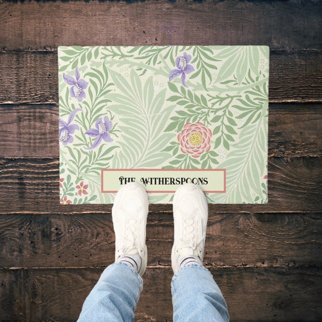 Paillasson Larkspur William Morris Vert Rouge Violet Floral (Créateur téléchargé)