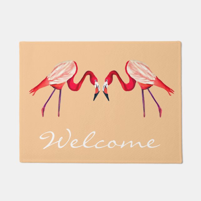 Paillasson L'art des oiseaux de Flamant rose rose amusant (Devant)