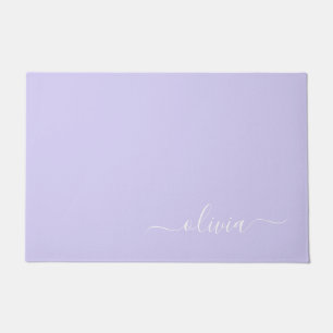 Paillasson Lavande Purple Script Moderne Fille Monogramme Nom