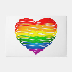 Paillasson Le cœur arc-en-ciel de SlipperyJoe griffonné tourb