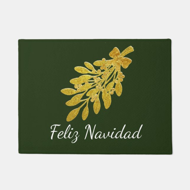 Paillasson Le gui Feliz Navidad d'or personnalisent (Devant)