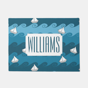 Paillasson Le motif de papier de bateaux ajoutent votre nom