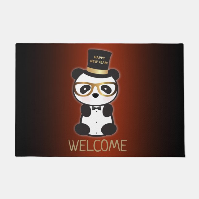 Paillasson Leon L'Ours Panda - Nouvel An Panda Bienvenue (Devant)