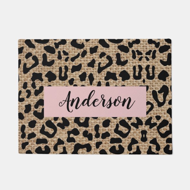Paillasson Leopard Burlap Nom Porte (Devant)