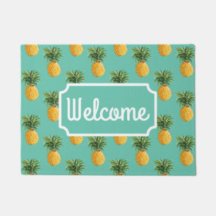 Paillasson Les ananas tropicaux sur Teal   ajoutent votre nom