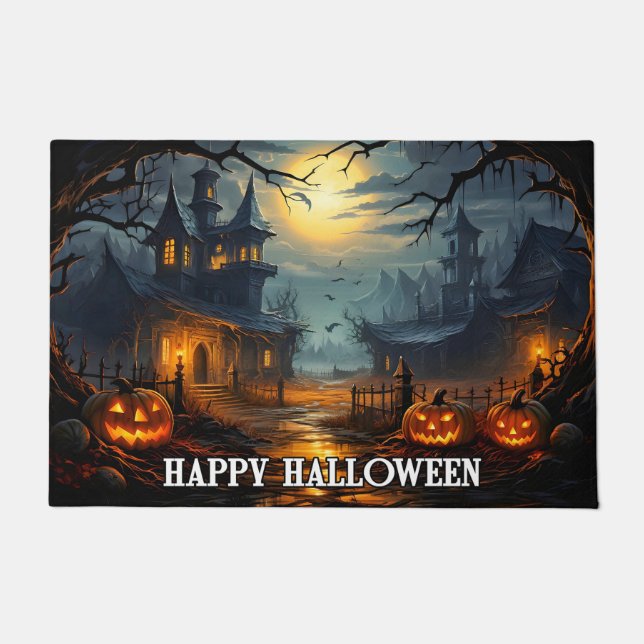 Paillasson Les Citrouilles d'Halloween heureux et infime (Devant)