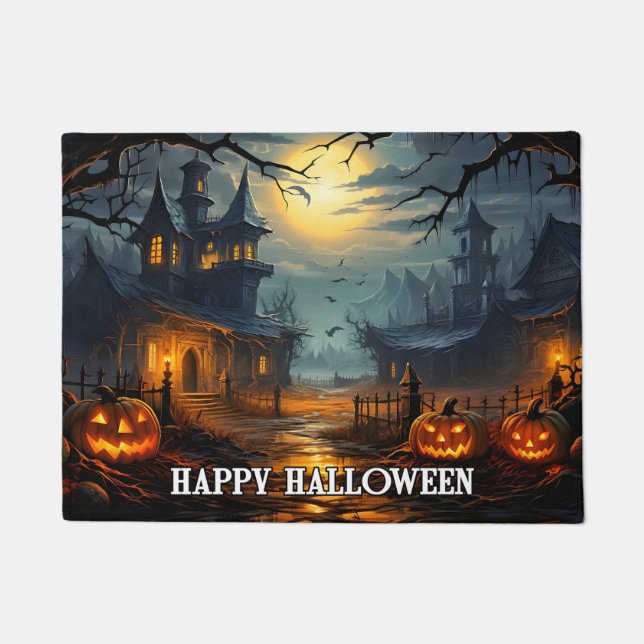 Paillasson Les Citrouilles d'Halloween heureux et infime (Devant)