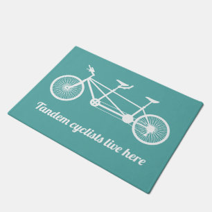 Paillasson Les cyclistes tandem vivent ici Turquoise bleu et