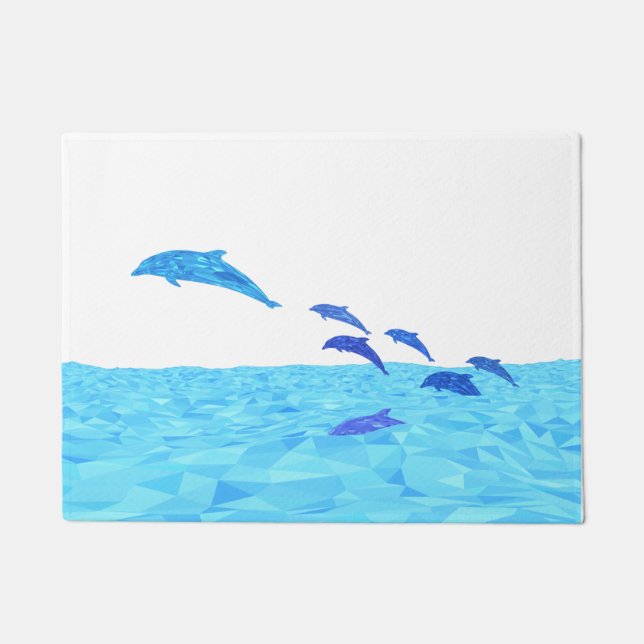 Paillasson Les dauphins de Lowpoly se jettent dans l'océan (Devant)