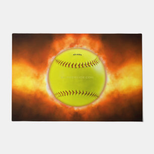 Paillasson Les flammes de balle rapide de softball jaune de S