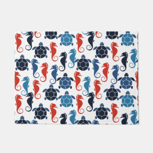 Paillasson Les hippocampes bleus de la tortue marine tropical