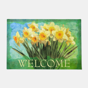 Paillasson Les jonquilles d'aquarelle jaune sur l'accueil ver