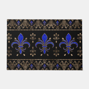 Paillasson Les Lapils de luxe Lazuli et or Fleur de lis ornem