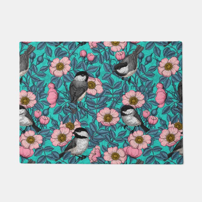Paillasson Les poulets dans la nature rose, rose et bleu (Devant)
