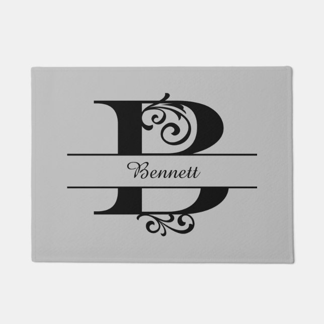 Paillasson Lettre florissante Monogramme B avec nom mat (Devant)