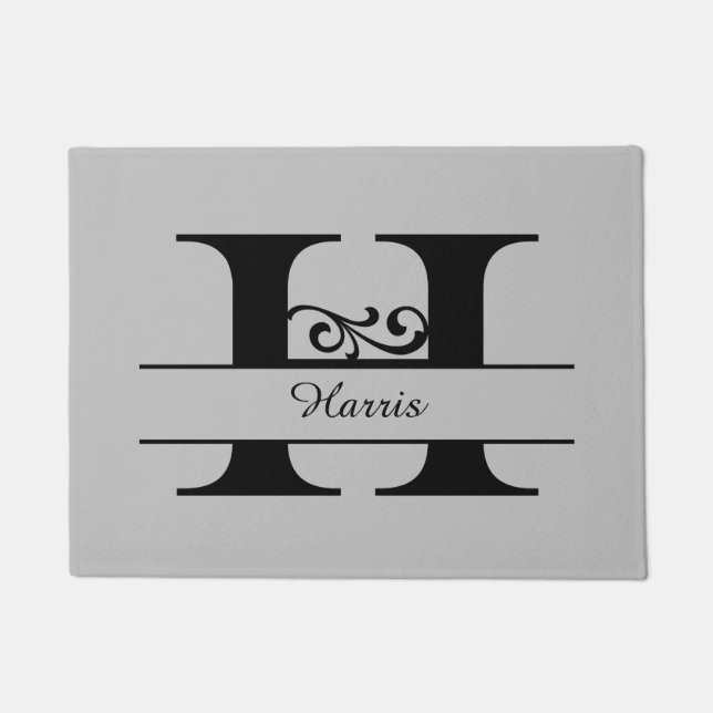 Paillasson Lettre florissante monogramme H avec nom mat (Devant)