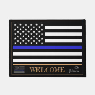 Paillasson Ligne Bleue Mince et Police Drapeau Américain Bien