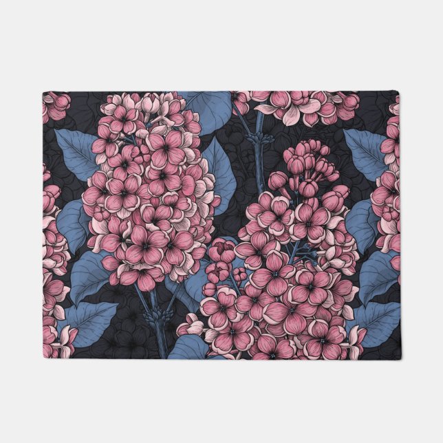 Paillasson Lilac rose sur bleu foncé (Devant)