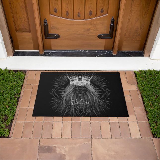 Paillasson Lion avec Monogramme de la Couronne Bienvenue (De plein air)