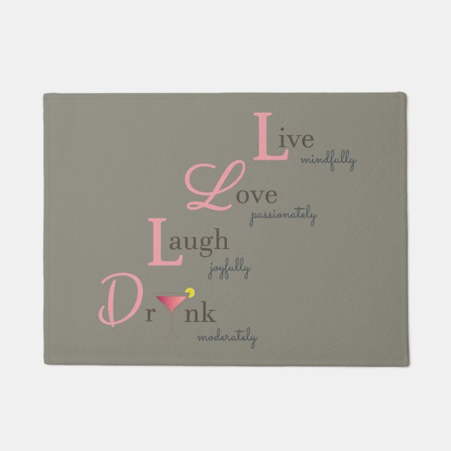 Paillasson Live Love Rire boire heureux rose positif matelas (Devant)