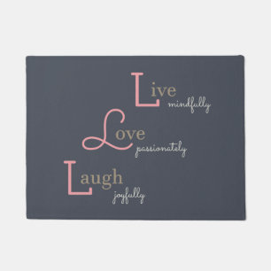 Paillasson Live Love Rire heureux positif rose bleu mat