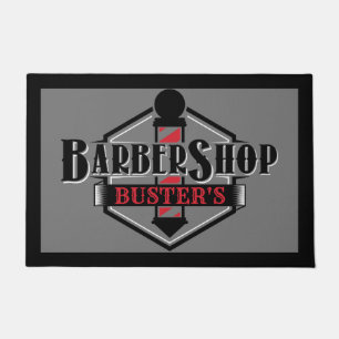 Paillasson Logo Black and Red Barber Personnaliser 24" x 36"