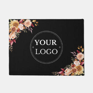 Paillasson Logo d'affaires Floral moderne noir promotion