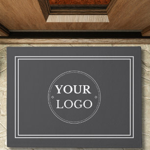 Paillasson Logo d'entreprise Blanc Bordure Promo Marque Gris