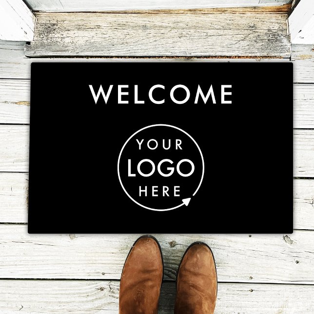 Paillasson Logo d'entreprise | Design Black Modern Profession (Sleek black company branded welcome doormat for small business premises promotion & store entrances.)