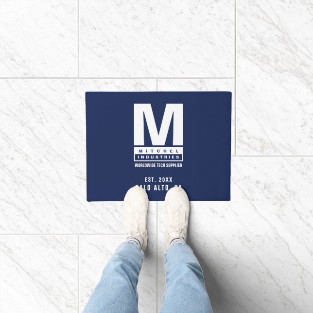 Paillasson Logo Monogramme en bleu personnalisé Nom commercia (Intérieur)