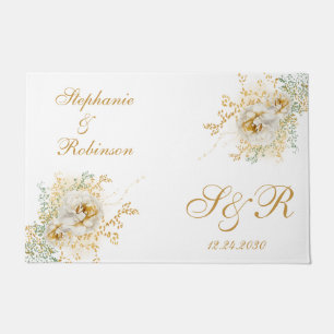 Paillasson Logo or Floral Monogram Mariage Cadeau