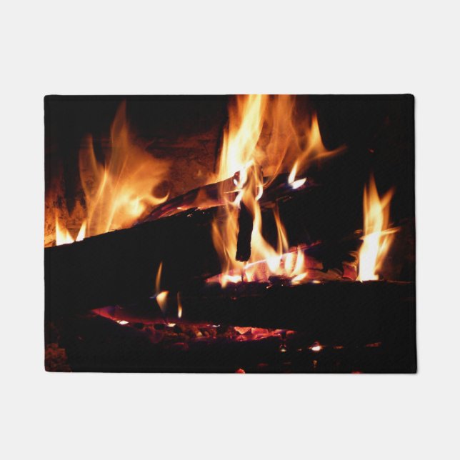 Paillasson Logs dans la cheminée Photographie de feu chaud (Devant)