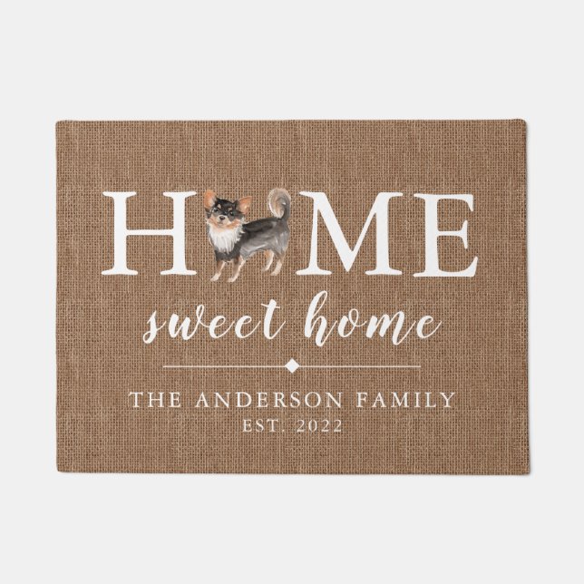 Paillasson Longue Haired Chihuahua Home Sweet Home Porte (Devant)