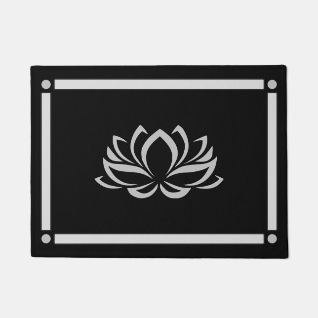 Paillasson Lotus argenté sur mat noir (Devant)