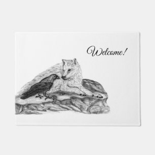 Paillasson Loup et corbeau - Design noir et blanc