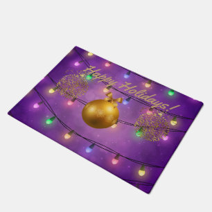 Paillasson Lumières de Noël colorées et ornements d'or