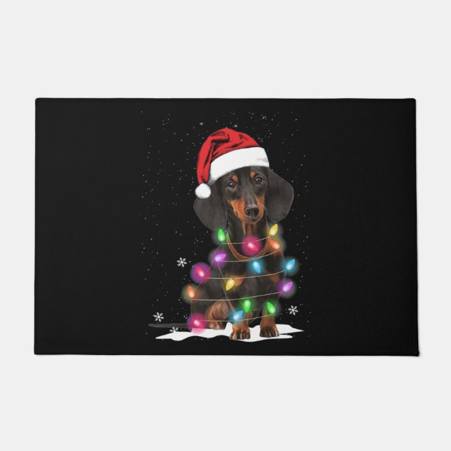 Paillasson Lumières De Noël Dachshund Avec Neige (Devant)