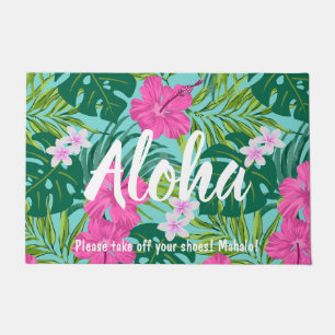 Paillasson Luna Hibiscus Garden Hawaiian - Rose et Turq