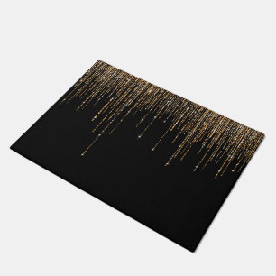 Paillasson Luxe Chic Black Gold Fringe Parties scintillant ét