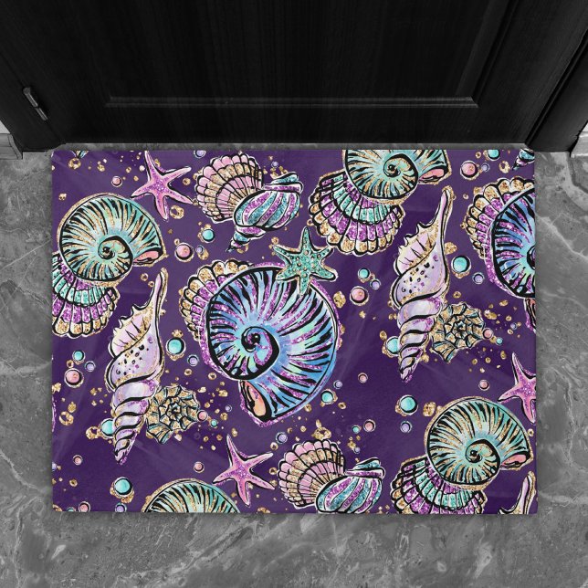 Paillasson Luxe violet sous-marine | Dark Pastel Gold Sea Lif (Créateur téléchargé)