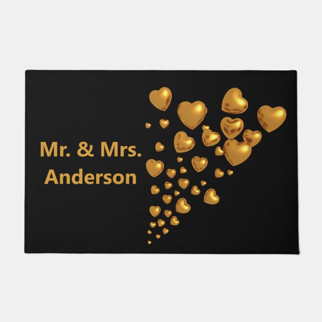 Paillasson M. & Mme Votre Nom Vient De Marier Des Coeurs D'Or (Devant)