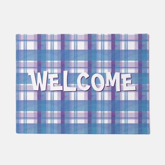 Paillasson Madras Plaid Blue et Purple (Devant)