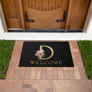 Paillasson Magnifique Monogramme D or avec Fleurs roses